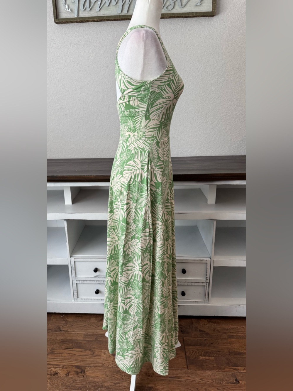 NEW PACT Fit & Flare Open Back Maxi Dress Jade Palms Organic Cotton XS DD - Picture 3 of 8